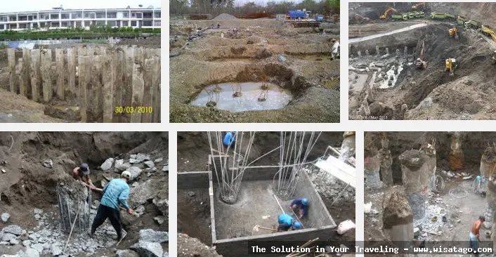 Lokasi pancang untuk konstruksi bangunan.