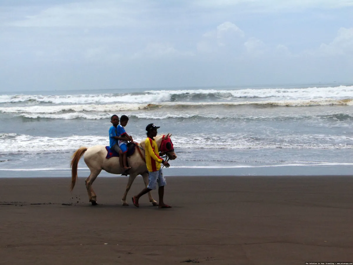 Pantai Widarapayung dengan ombak tenang