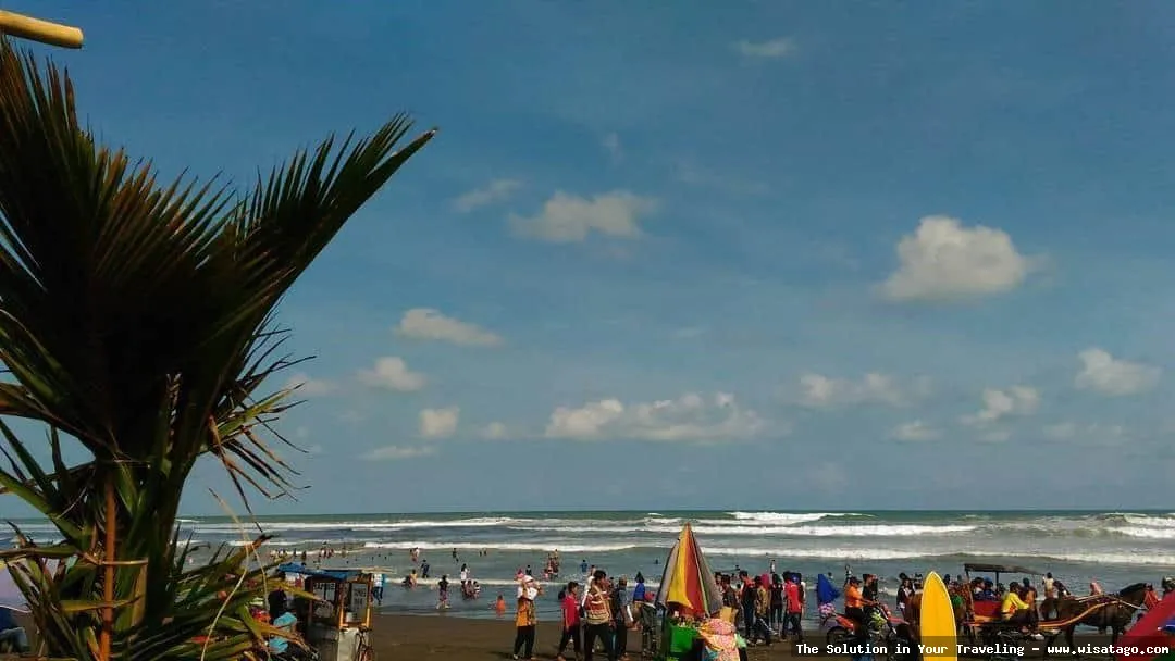 Pantai Widarapayung dengan pasir cokelat landai