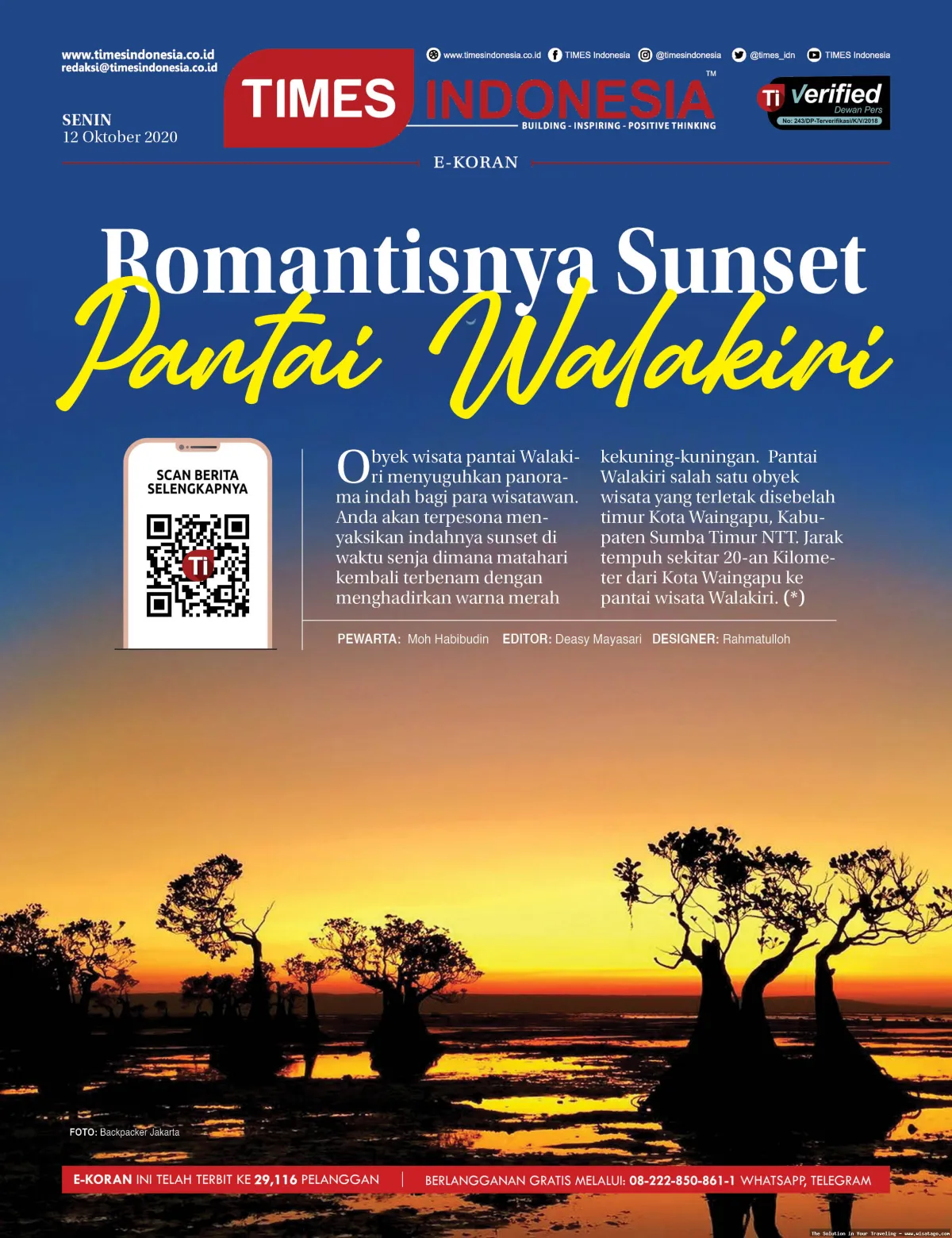wisata Pantai Walakiri saat sunset indah